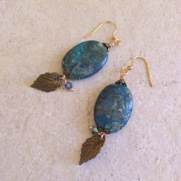 Unique Crazy Lace Agate Earrings - Blue Gray & Black - Mixed Metals Hardware - Picture 3 of 7